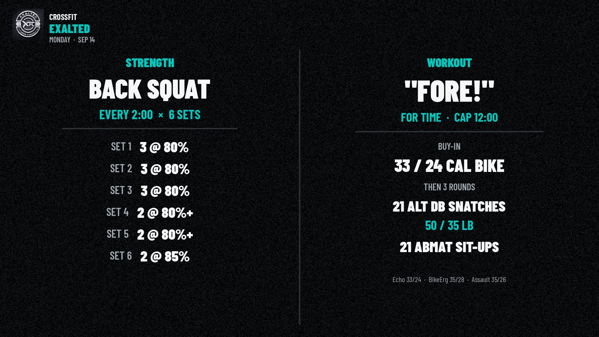Monday Workout — Back Squat + Fore!